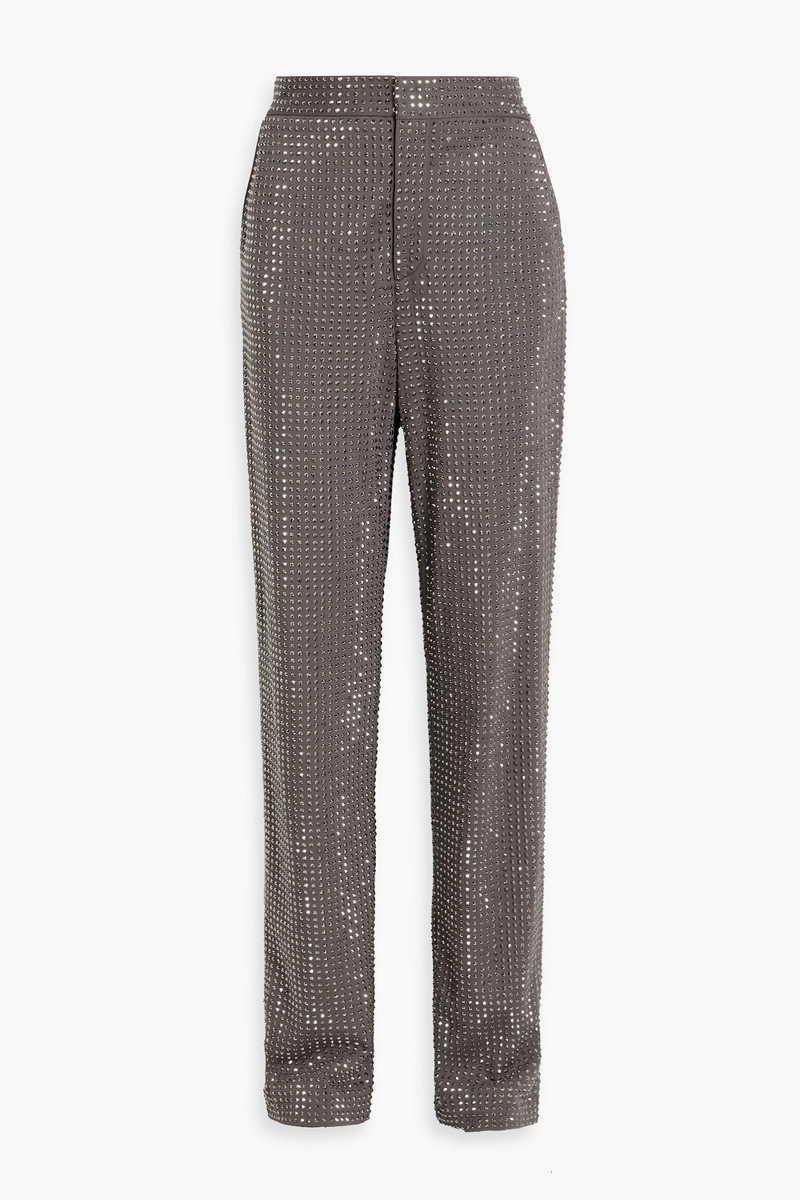 area - crystal-embellished crepe straight-leg pants - gray - us 2