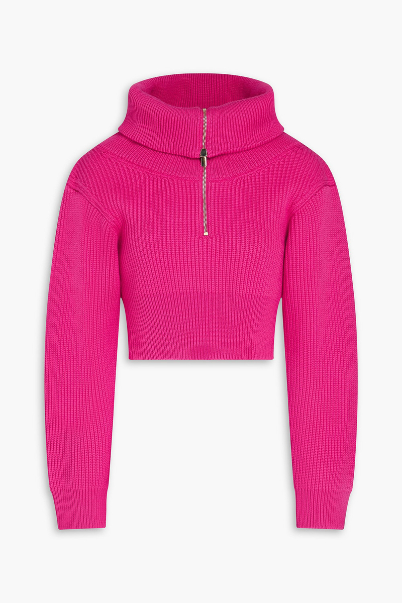 jacquemus - risoul cropped ribbed merino wool half-zip sweater - pink - fr 34