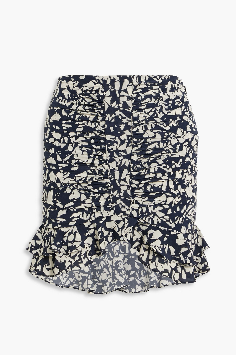 isabel marant - milendi ruffled printed stretch-silk mini skirt - black - fr 34