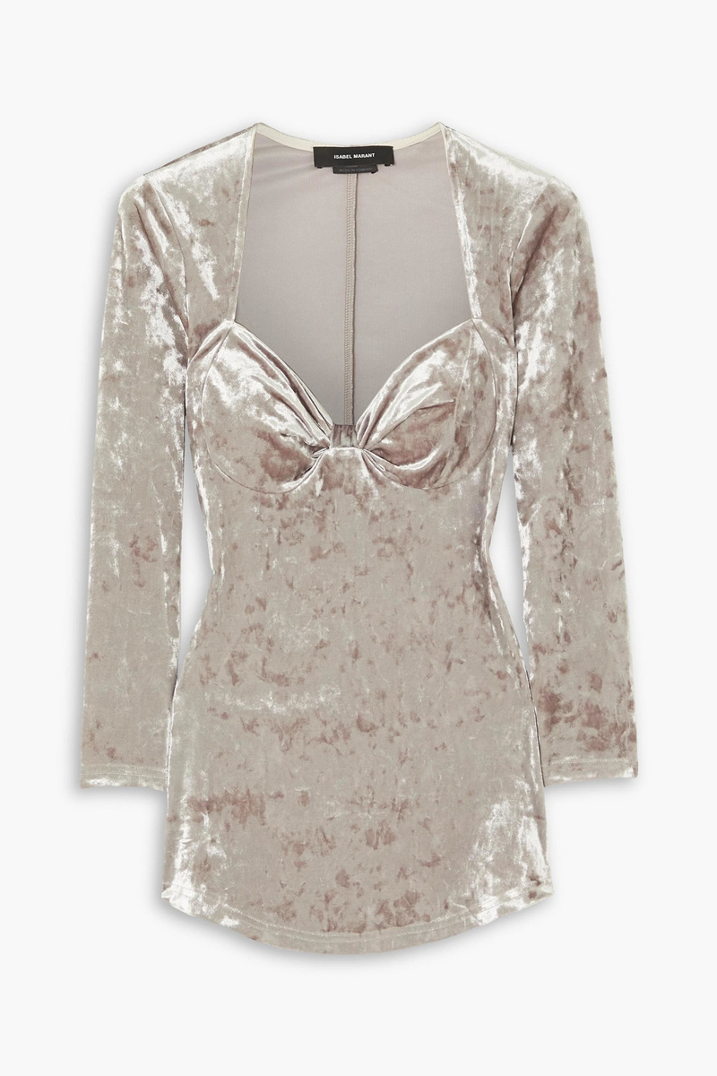 Isabel Marant - Gubaia knotted stretch crushed-velvet top - Gray - FR 36