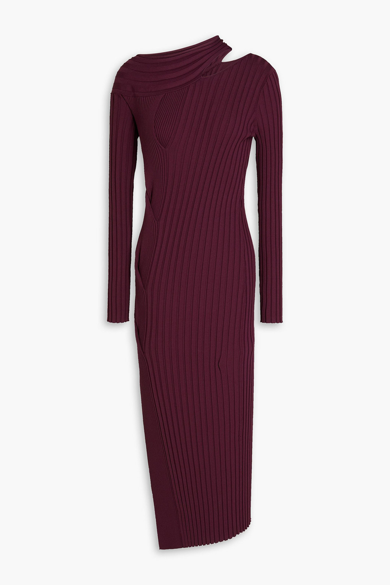 diane von furstenberg - cassie cutout ribbed-knit midi dress - burgundy - xl