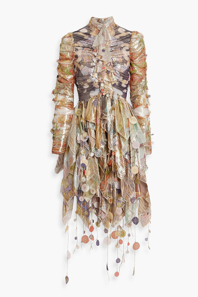 Zimmermann - Embellished metallic printed chiffon dress - Metallic - 0