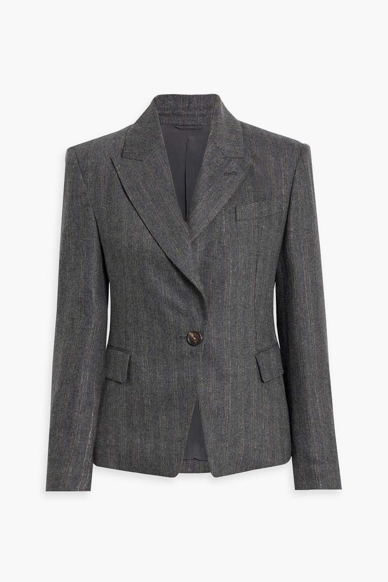 brunello cucinelli - bead-embellished metallic pinstriped twill blazer - gray - it 44