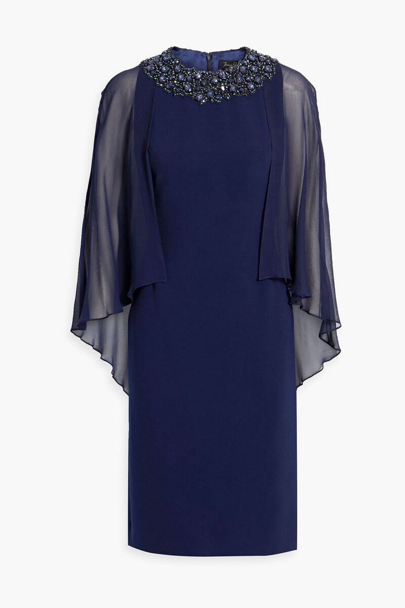 Jenny Packham - Cape-effect embellished chiffon and crepe dress - Blue - UK 8