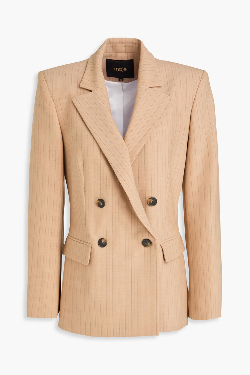 maje - double-breasted pinstriped wool-blend twill blazer - neutral - fr 40