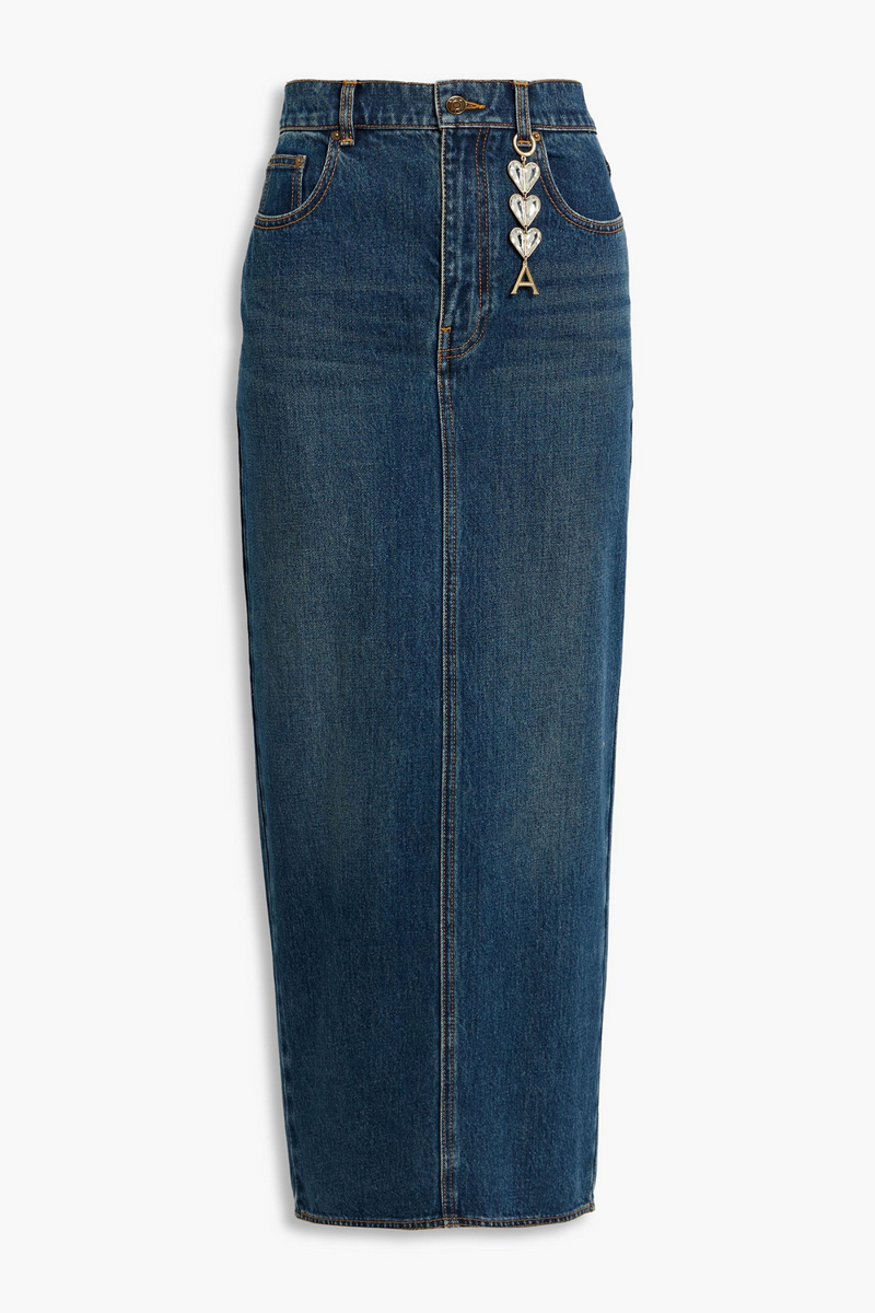 area - embellished denim midi skirt - blue - 26