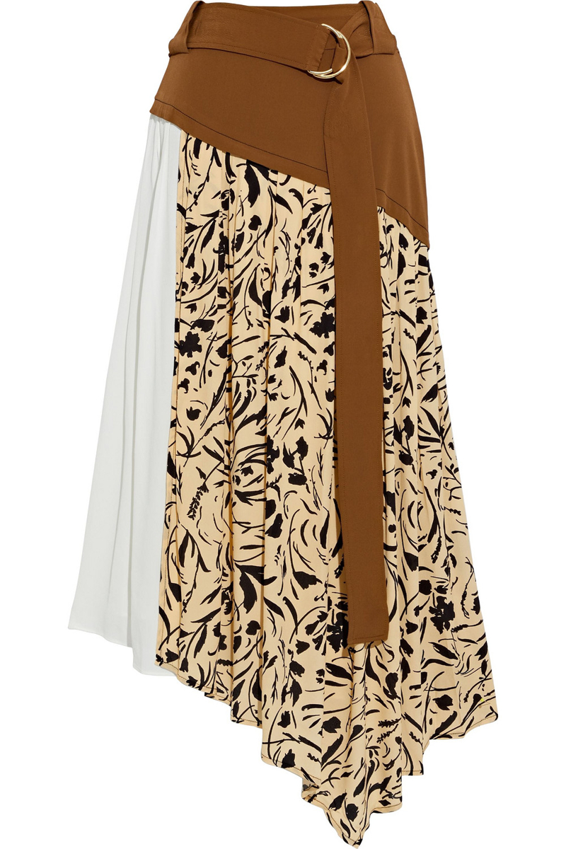 Proenza Schouler - Asymmetric belted printed crepe midi skirt - Green - US 4