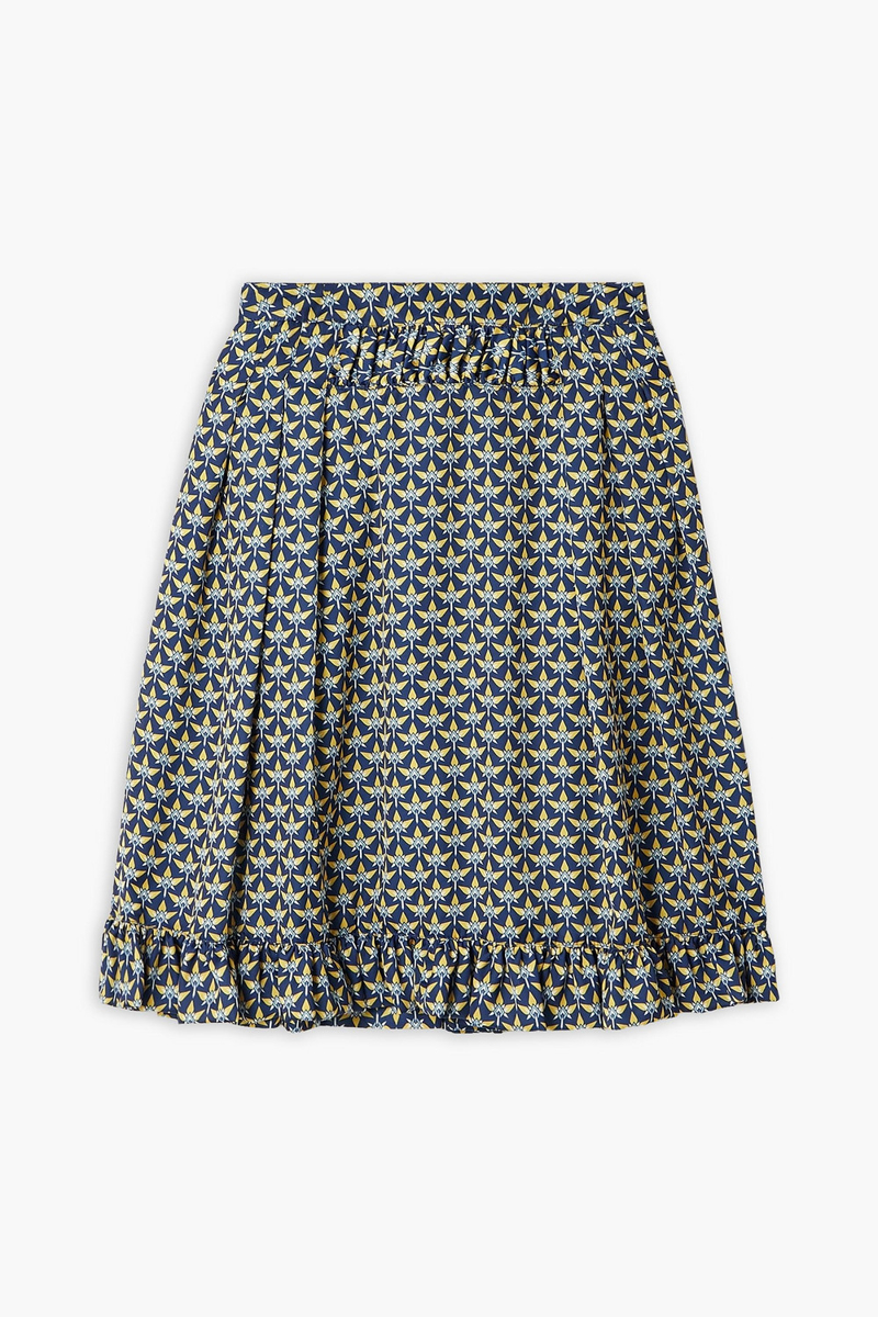 RABANNE - Ruffled printed crepe de chine skirt - Blue - FR 34