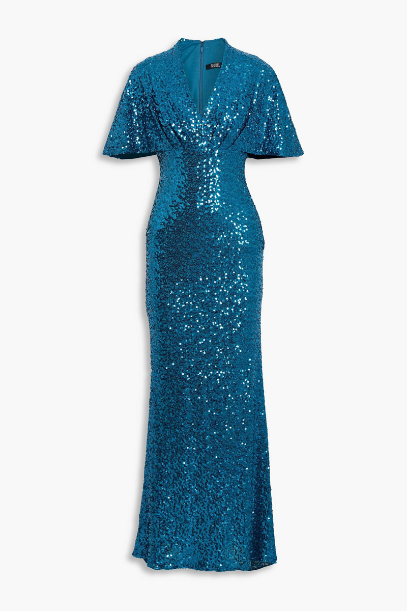 Badgley Mischka - Draped sequined mesh gown - Blue - US 2