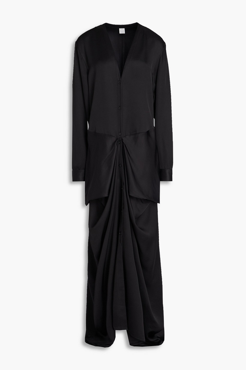 toteme - gathered satin maxi dress - black - fr 30