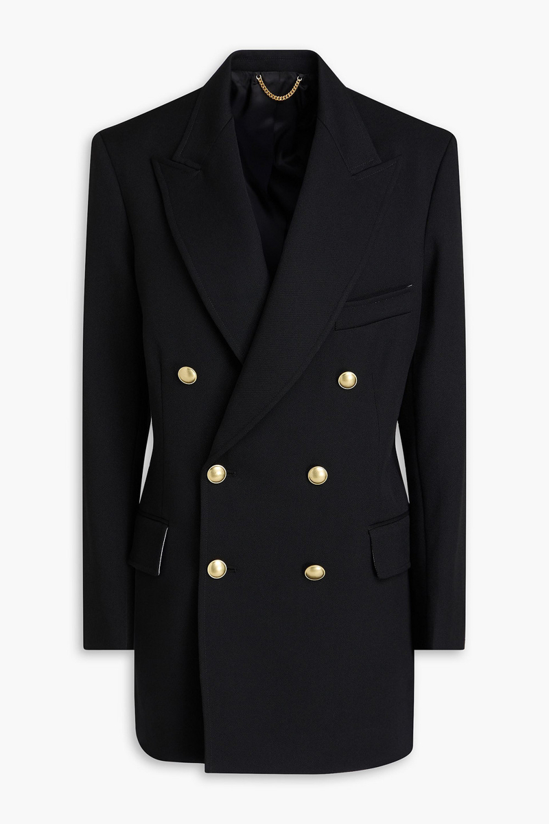 victoria beckham - double-breasted grain de poudre blazer - black - uk 6