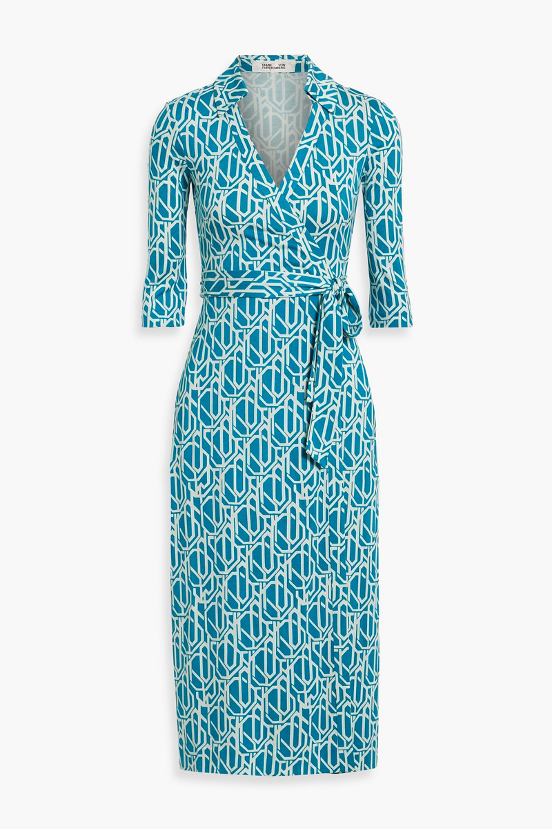 diane von furstenberg - abigail printed silk-jersey midi wrap dress - blue - xxs