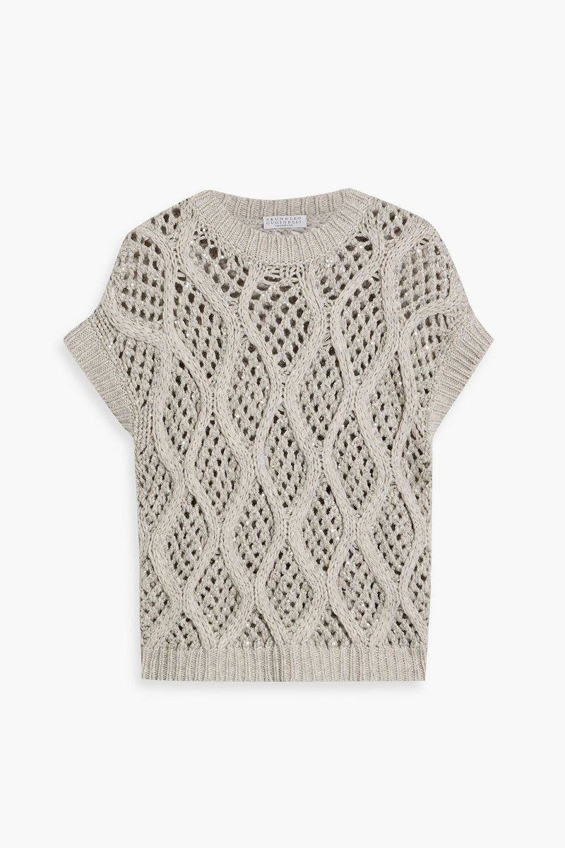 brunello cucinelli - sequin-embellished cashmere sweater - neutral - s