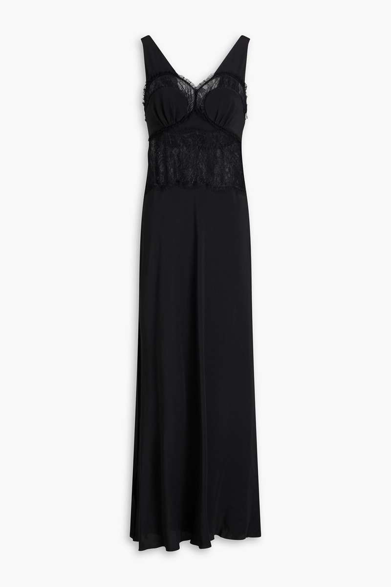 victoria beckham - silk crepe de chine and corded lace maxi dress - black - uk 12