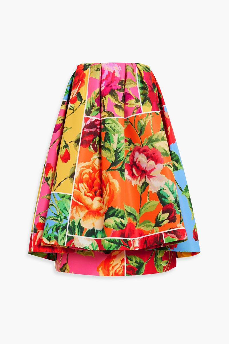 carolina herrera - strapless pleated floral-print faille mini dress - orange - us 8