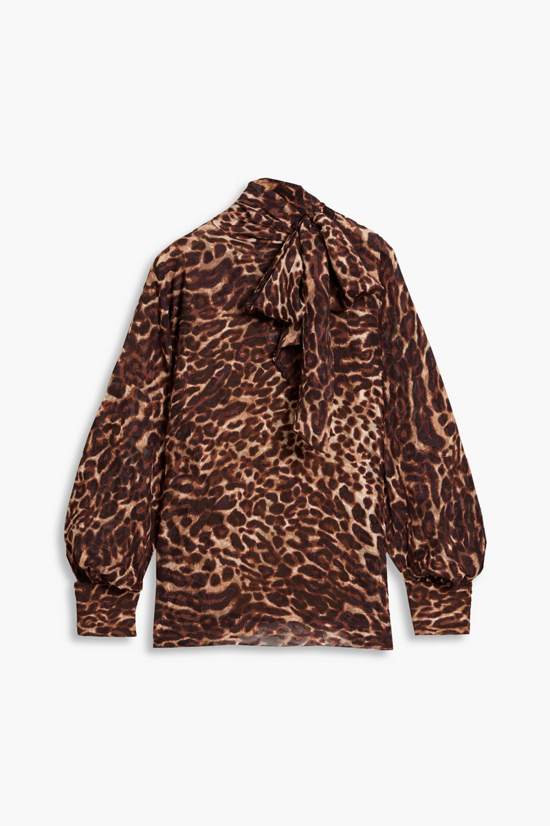 mikael aghal - pussy-bow leopard-print fil coupé chiffon blouse - animal print - us 2