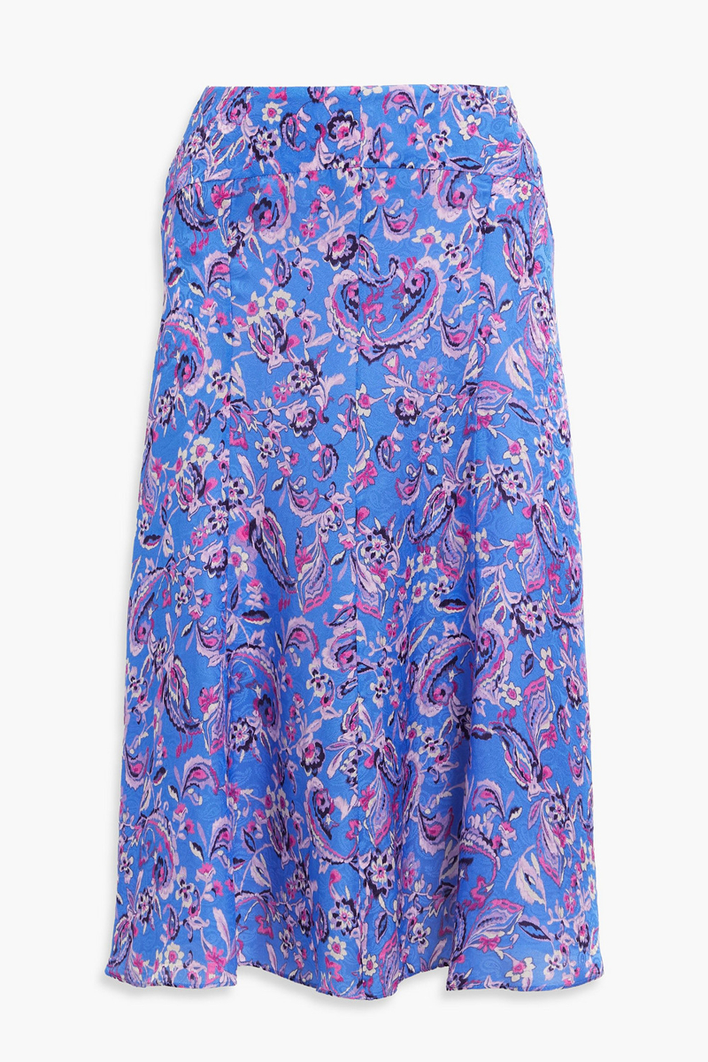 isabel marant - prielle printed satin-jacquard midi skirt - blue - fr 34