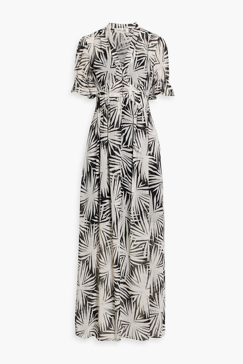 diane von furstenberg - erica printed chiffon maxi dress - black - us 00