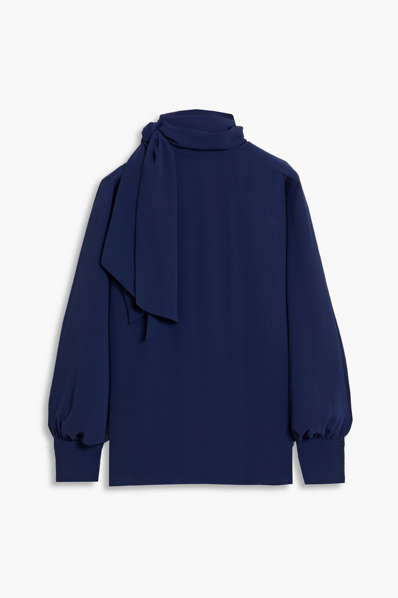 mikael aghal - tie-neck chiffon blouse - blue - us 6