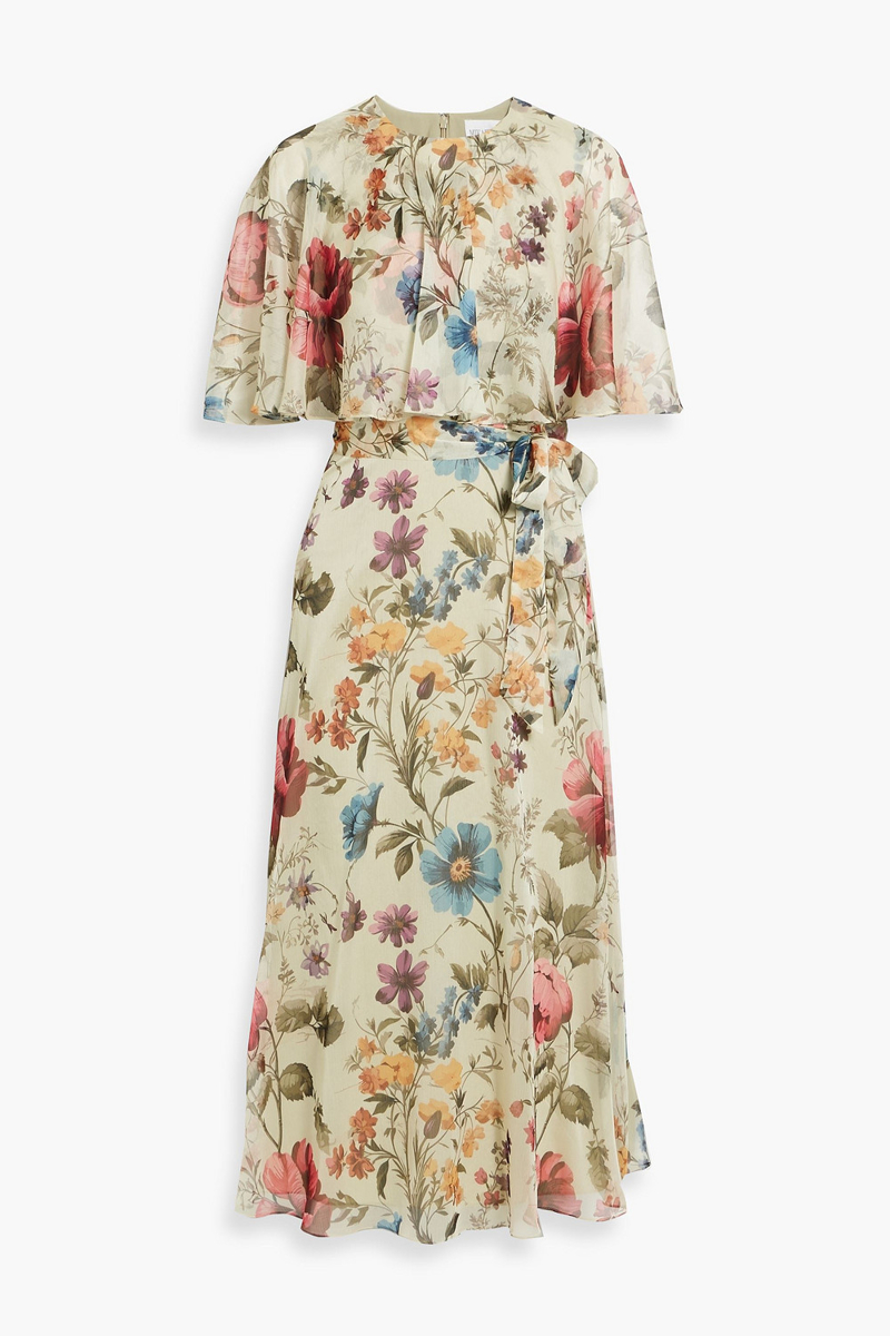 mikael aghal - layered floral-print chiffon midi dress - green - us 2