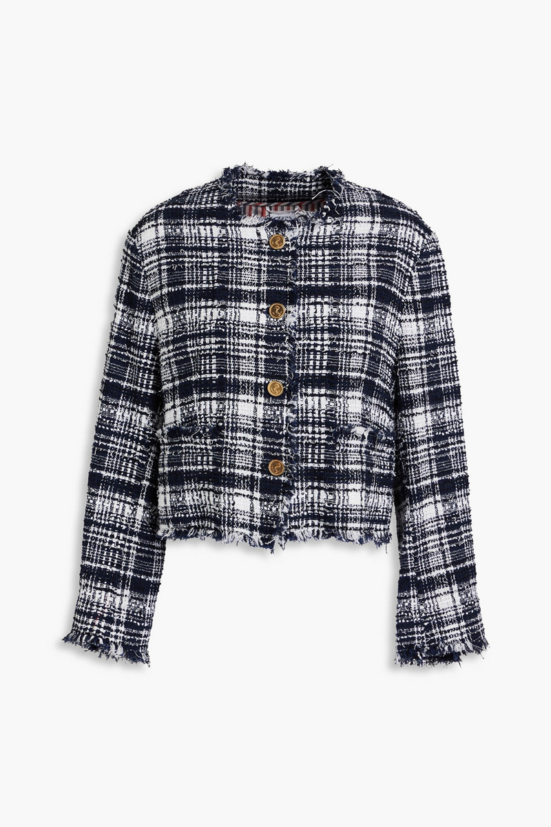thom browne - frayed checked tweed jacket - blue - it 42