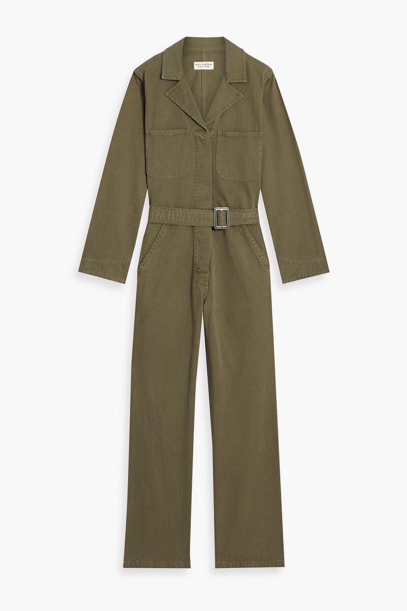 Nili Lotan - Marie belted herringbone cotton jumpsuit - Green - XS