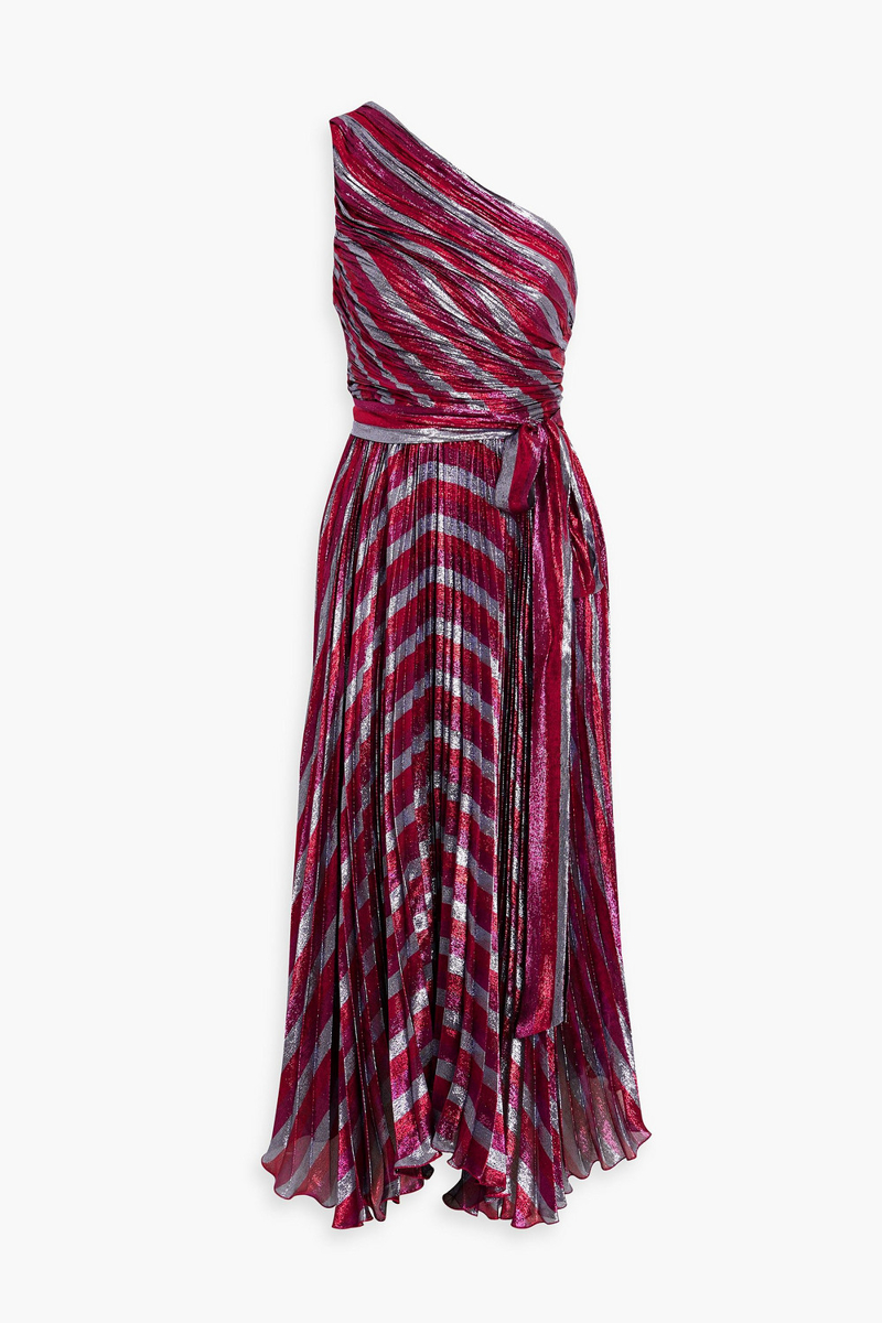 Maria Lucia Hohan - Edith one-shoulder pleated metallic silk-blend midi dress - Red - FR 38