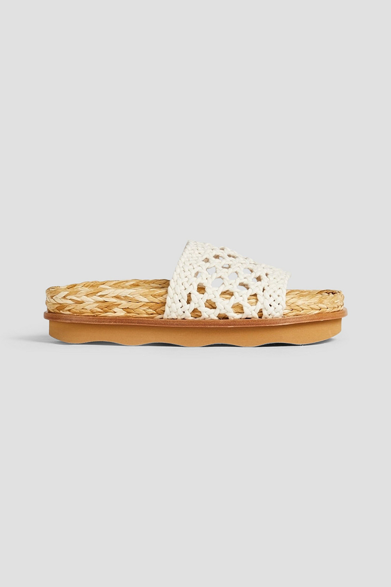 Chloé - Macramé and raffia platform slides - White - EU 38