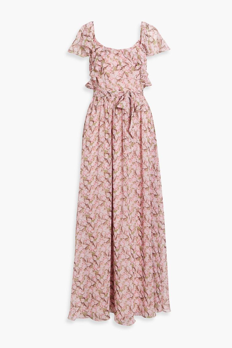 mikael aghal - ruffled floral-print chiffon maxi dress - pink - us 2