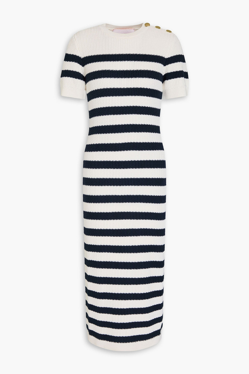 carolina herrera - striped silk and cotton-blend midi dress - blue - xxl