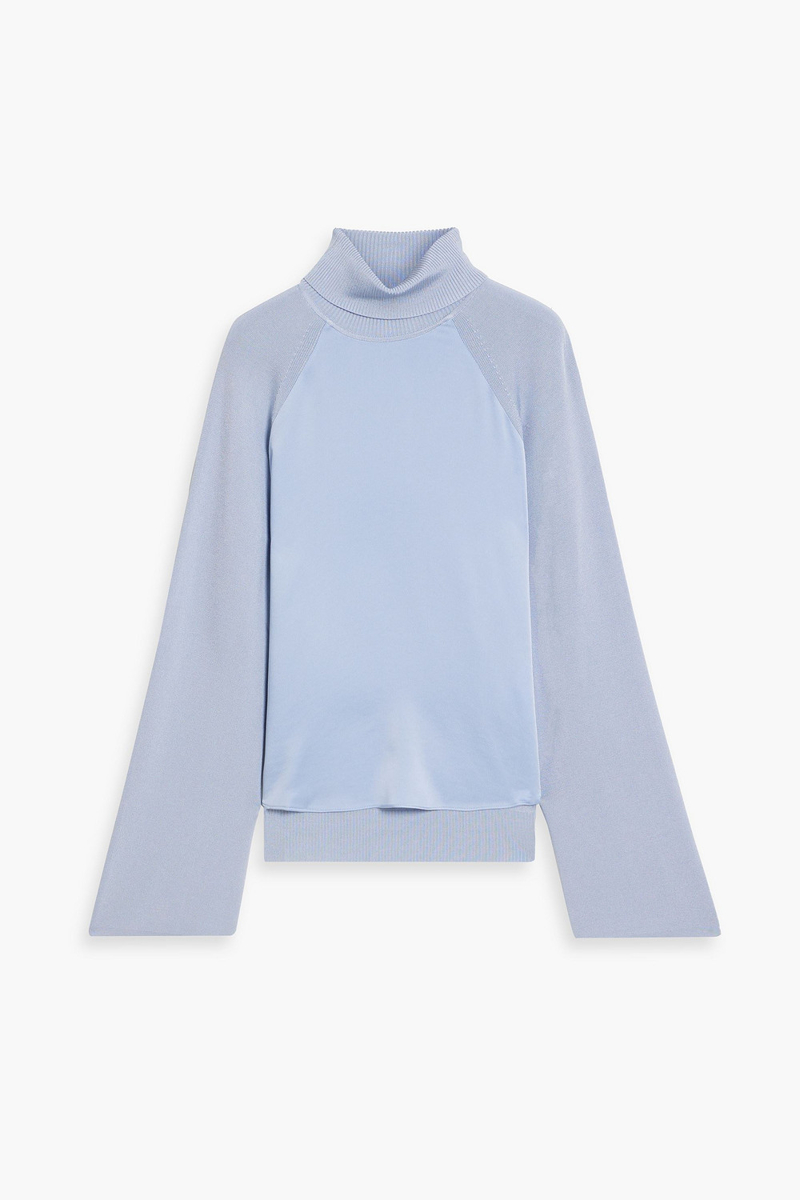 simkhai - mateo satin-paneled knitted turtleneck sweater - blue - xs