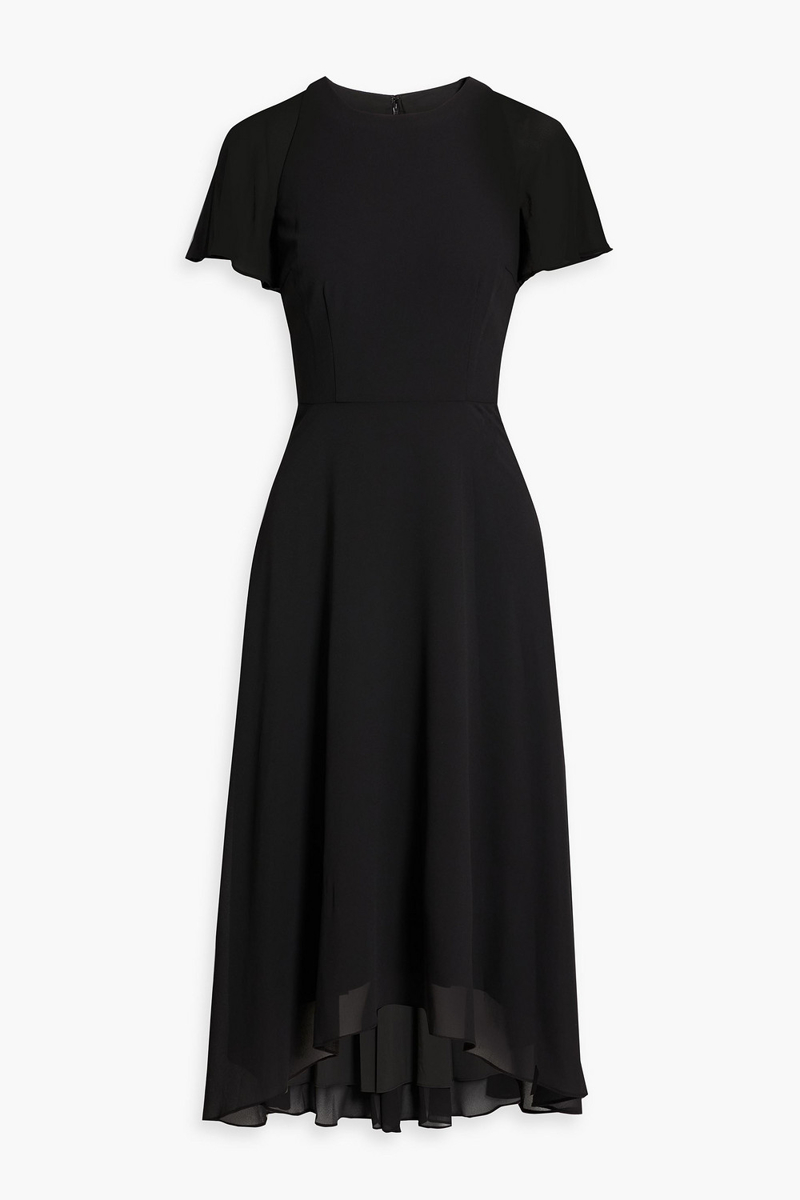 mikael aghal - ruffled chiffon midi dress - black - us 2
