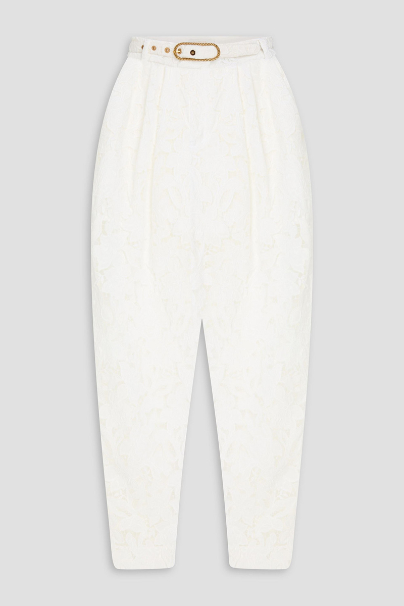 zimmermann - belted guipure lace tapered pants - white - 00