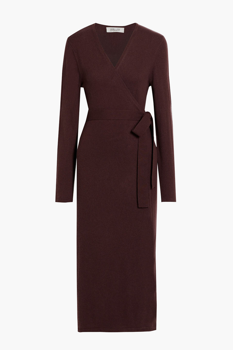 diane von furstenberg - astrid wool and cashmere-blend midi wrap dress - brown - l