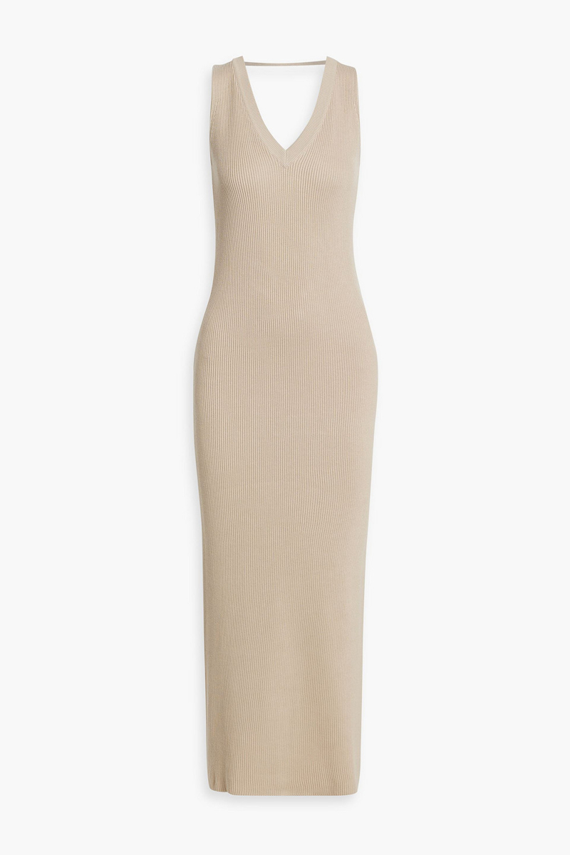 brunello cucinelli - bead-embellished ribbed cotton maxi dress - neutral - xxs