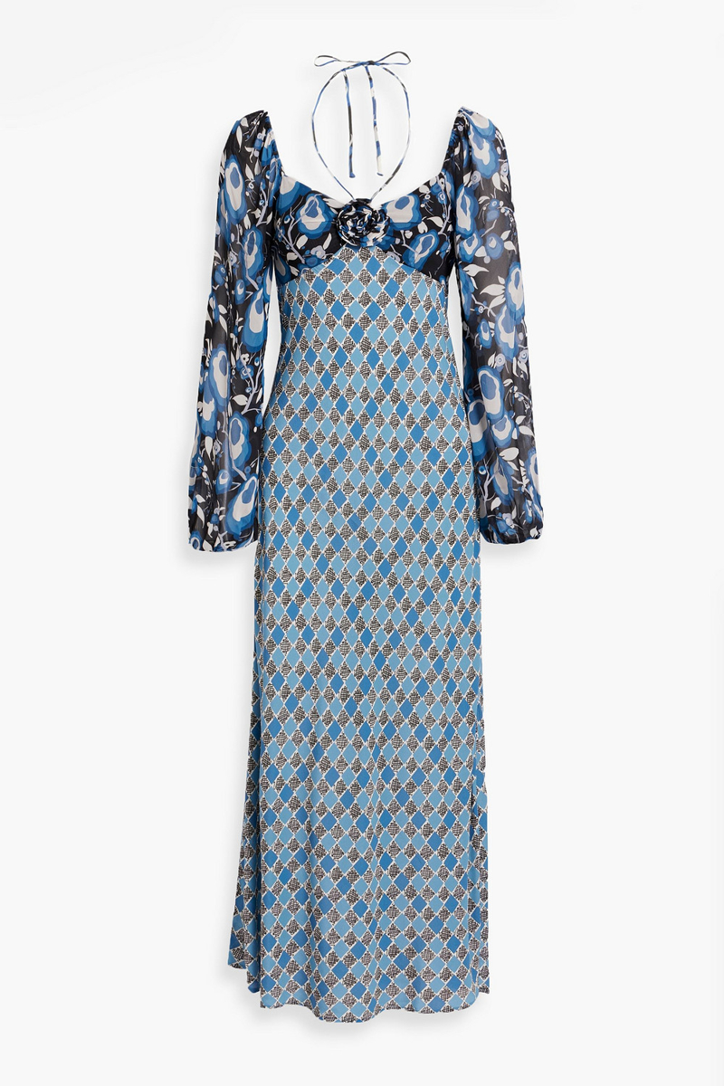 RIXO - Jeanie floral-appliquéd printed crepe midi dress - Blue - UK 12