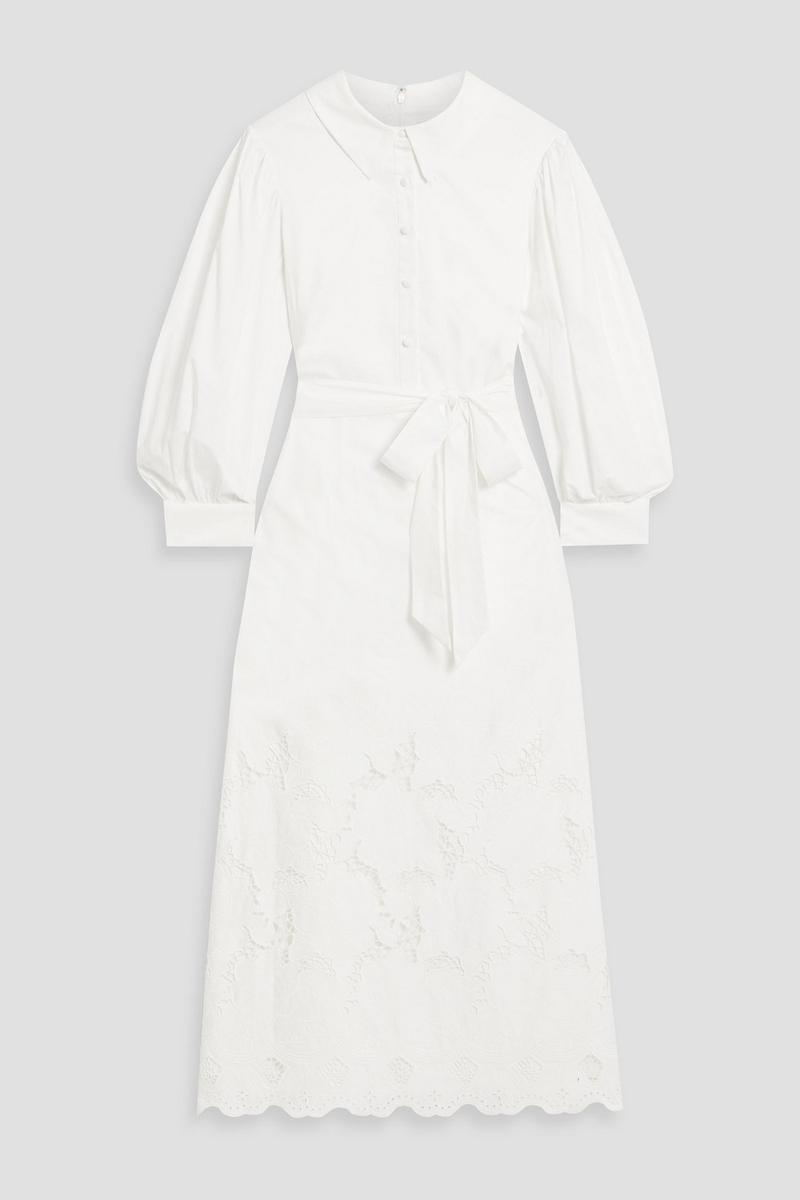 mikael aghal - cotton-blend guipure lace midi shirt dress - white - us 2