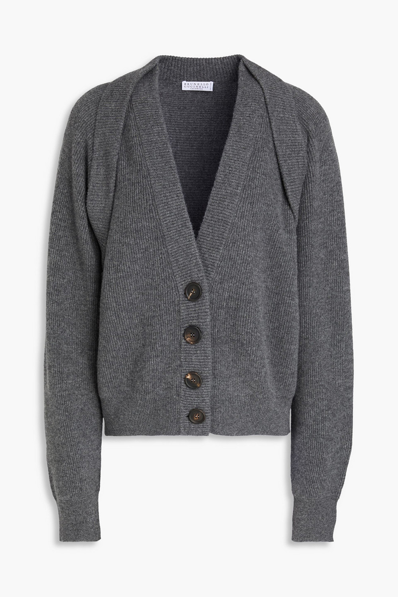brunello cucinelli - ribbed cashmere cardigan - gray - m