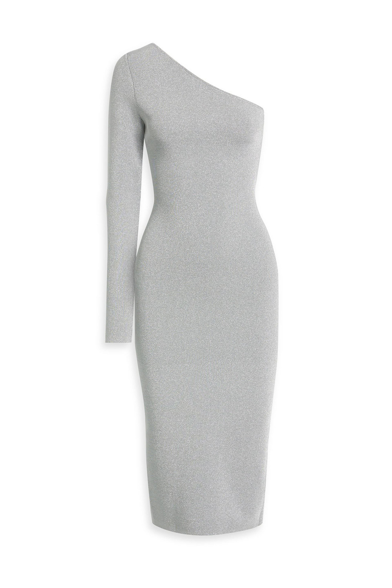 Victoria Beckham - One-sleeve metallic stretch-knit midi dress - Metallic - UK 8