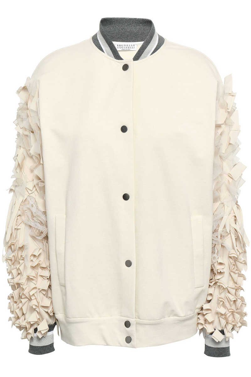 Brunello Cucinelli - Appliquéd French cotton-blend terry bomber jacket - White - L