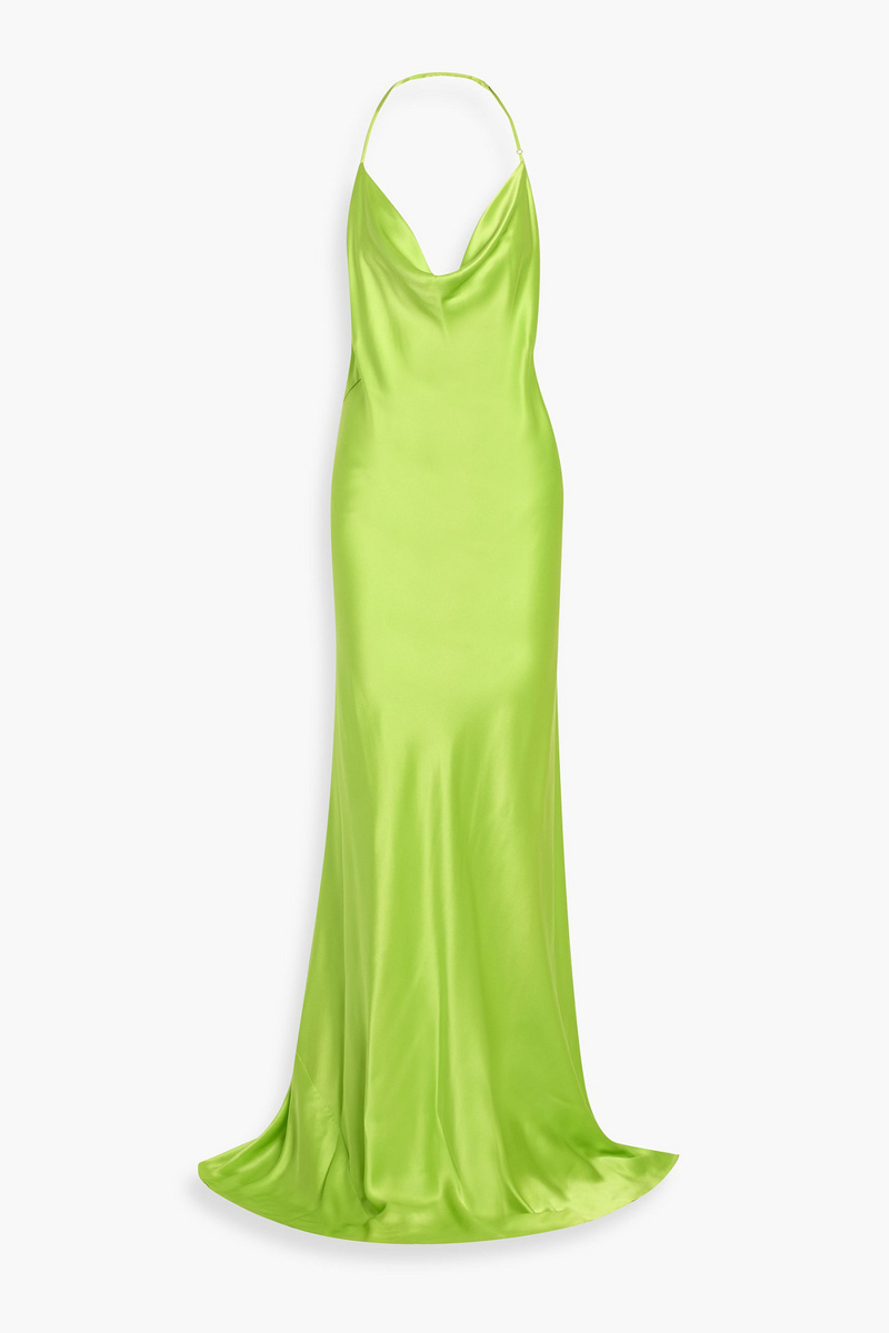 michelle mason - open-back draped silk-satin gown - yellow - us 10