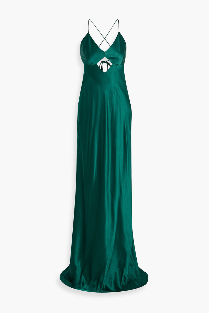 michelle mason - cutout silk-satin gown - green - us 10