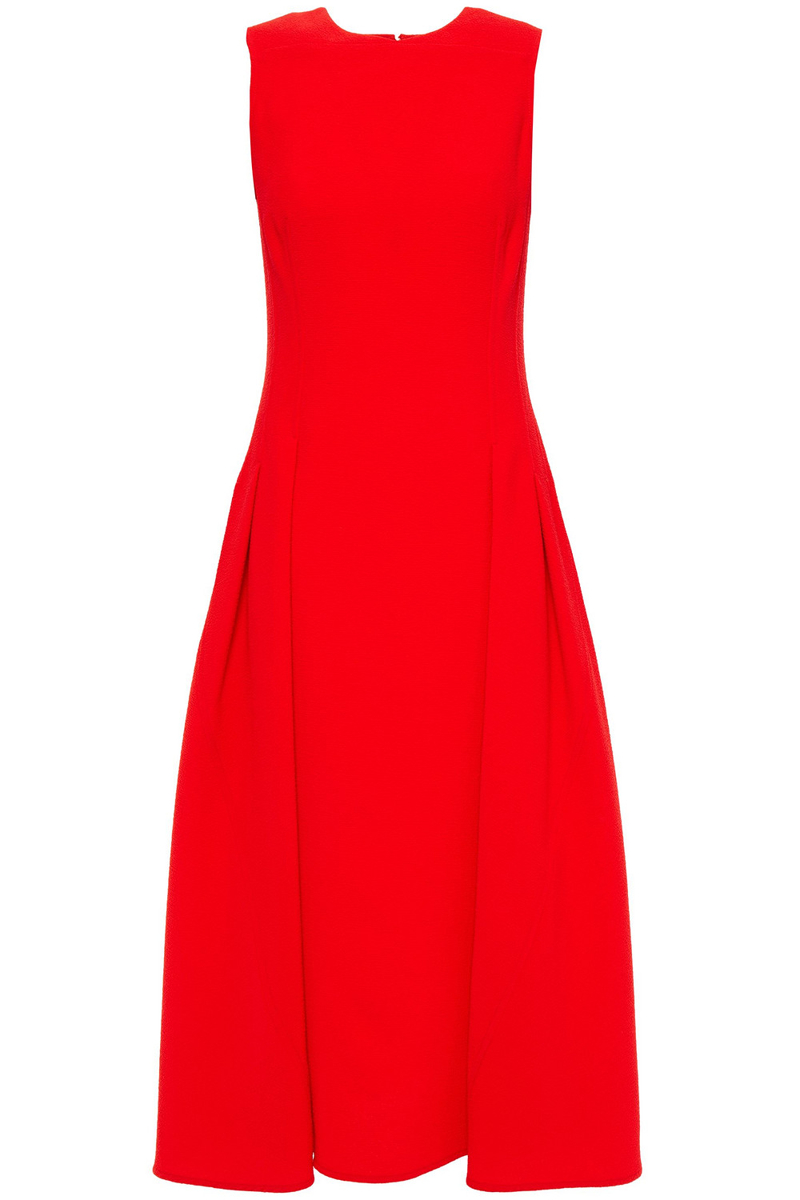Victoria Beckham - Pleated hammered-crepe midi dress - Red - UK 6