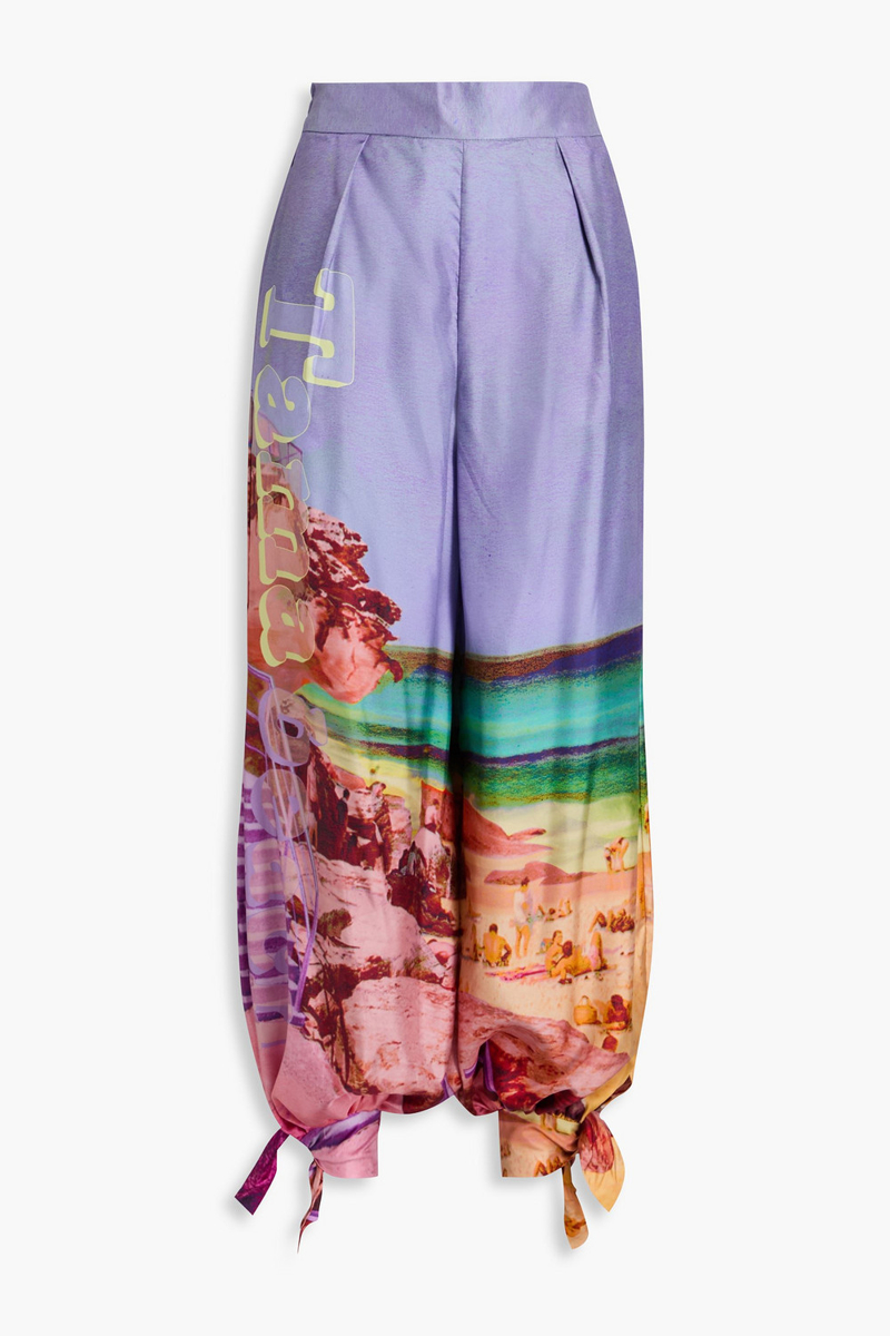 zimmermann - pleated printed silk-twill tapered pants - purple - 00
