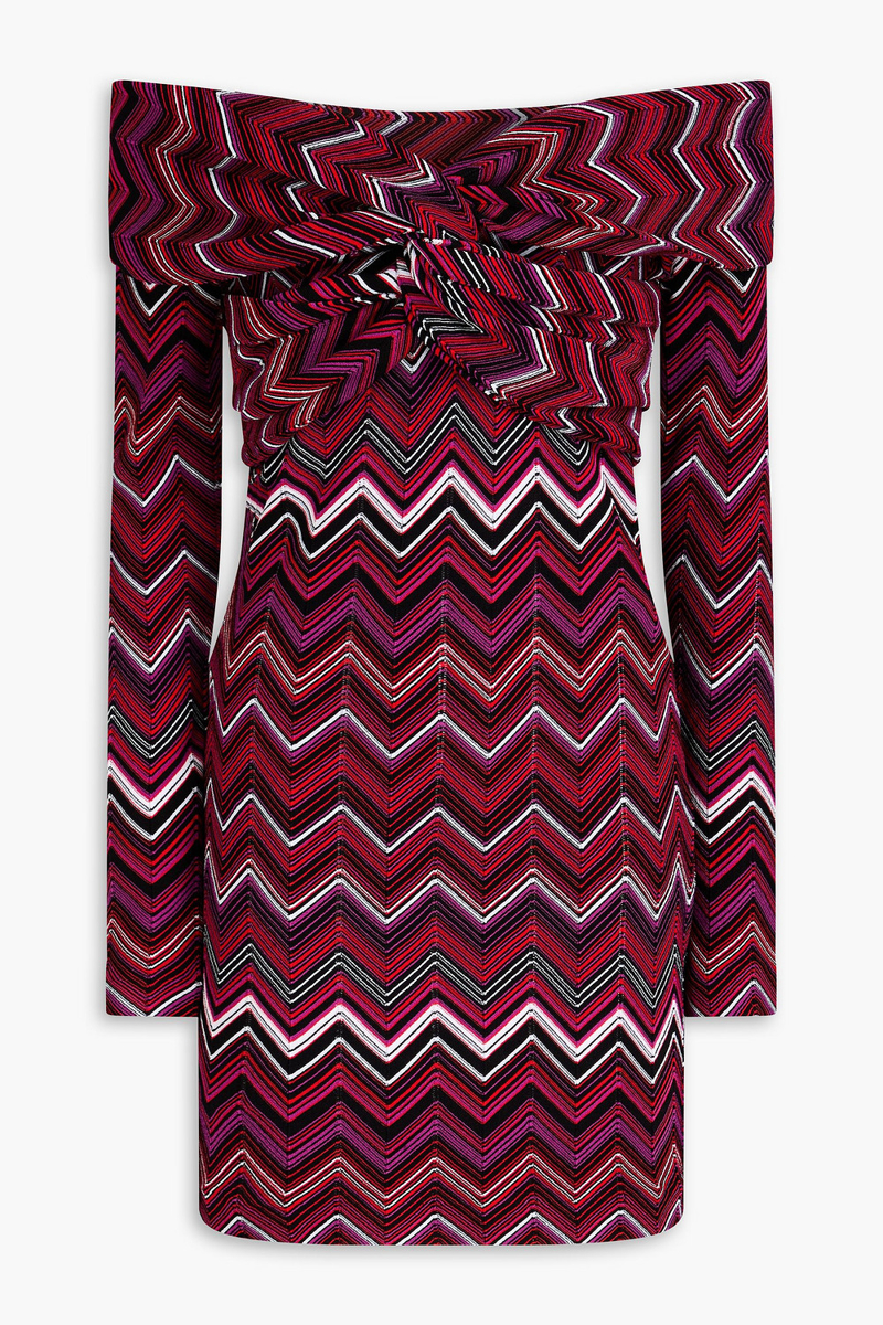 missoni - off-the-shoulder twisted jacquard-knit mini dress - red - it 48