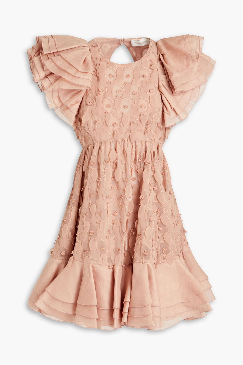 Zimmermann - Floral-appliquéd ruffled gauze mini dress - Pink - 2