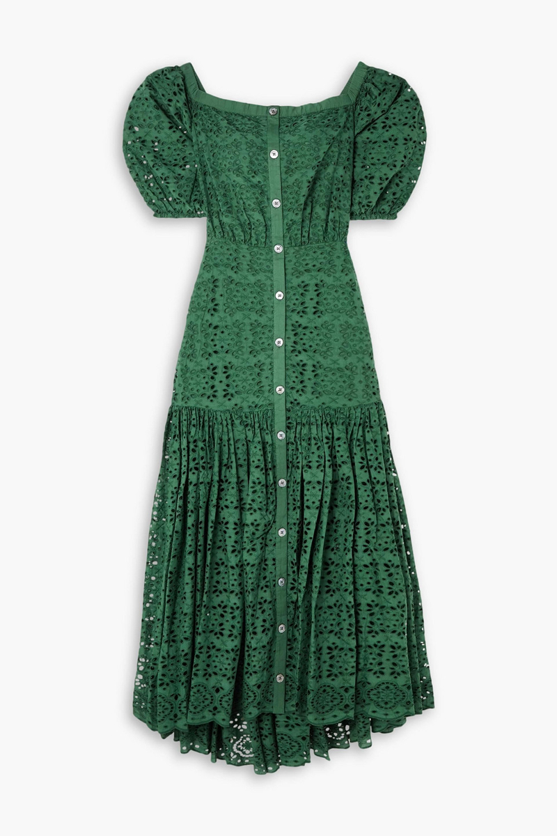 Veronica Beard - Cali off-the-shoulder broderie anglaise cotton maxi dress - Green - US 00
