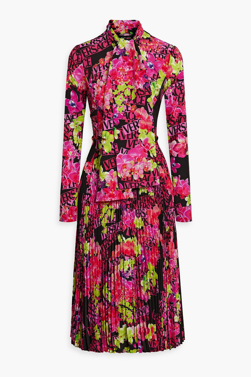 versace - pleated printed crepe midi dress - pink - it 36
