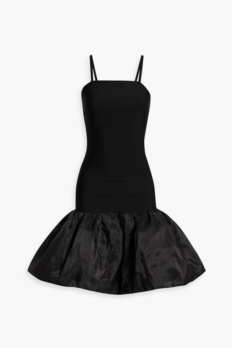 carolina herrera - gathered faille-paneled stretch-knit mini dress - black - xs