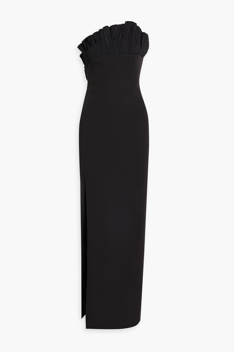 marchesa notte - pleated poplin-paneled stretch-jersey maxi dress - black - us 8